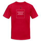 "White Box With Logo" - Endurance Through Adversity, Unisex Jersey T-Shirt - red