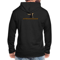 Unisex "Affirmative Gear" Lightweight Terry Hoodie - FRONT & BACK LOGO - charcoal grey