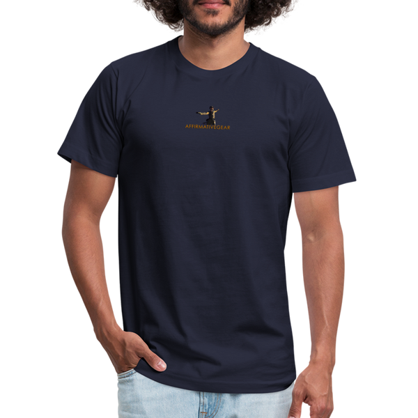"Affirmative Gear" - Midline Small Logo, Unisex Jersey T-Shirt - navy