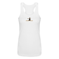 "Affirmative Gear" - Small Brand Logo, WOMEN'S Performance Racerback Tank Top - white