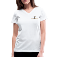 "Affirmative Gear" - Small Brand Logo, WOMEN'S V-Neck T-Shirt - white