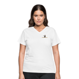 "Affirmative Gear" - Small Brand Logo, WOMEN'S V-Neck T-Shirt - white