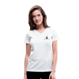 "Affirmative Gear" - Small Brand Logo, WOMEN'S V-Neck T-Shirt - white