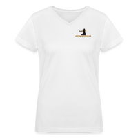 "Affirmative Gear" - Small Brand Logo, WOMEN'S V-Neck T-Shirt - white