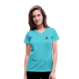 "Affirmative Gear" - Small Brand Logo, WOMEN'S V-Neck T-Shirt - aqua