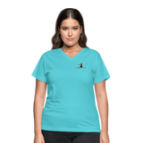 "Affirmative Gear" - Small Brand Logo, WOMEN'S V-Neck T-Shirt - aqua