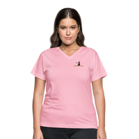 "Affirmative Gear" - Small Brand Logo, WOMEN'S V-Neck T-Shirt - pink