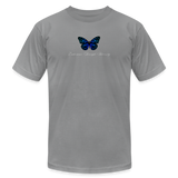 "Blue Morpho" - Endurance Through Adversity, Unisex Jersey T-Shirt - slate