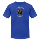 "Camo Cat Olive" - FAR OUT Unisex Jersey T-Shirt - royal blue