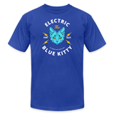 "Electric Blue Kitty Large Design" - FAR OUT, Unisex Jersey T-Shirt - royal blue