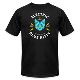 "Electric Blue Kitty Large Design" - FAR OUT, Unisex Jersey T-Shirt - black
