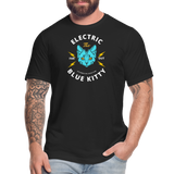 "Electric Blue Kitty Large Design" - FAR OUT, Unisex Jersey T-Shirt - black