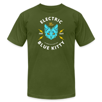 "Electric Blue Kitty Large Design" - FAR OUT, Unisex Jersey T-Shirt - olive