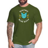 "Electric Blue Kitty Large Design" - FAR OUT, Unisex Jersey T-Shirt - olive
