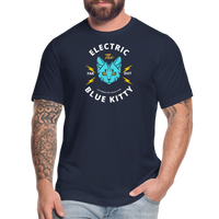 "Electric Blue Kitty Large Design" - FAR OUT, Unisex Jersey T-Shirt - navy
