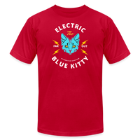 "Electric Blue Kitty Large Design" - FAR OUT, Unisex Jersey T-Shirt - red