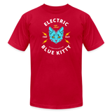 "Electric Blue Kitty Large Design" - FAR OUT, Unisex Jersey T-Shirt - red