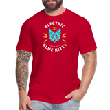 "Electric Blue Kitty Large Design" - FAR OUT, Unisex Jersey T-Shirt - red