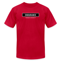 "Endurance Black Rectangle" - Endurance Through Adversity, Unisex Jersey T-Shirt - red