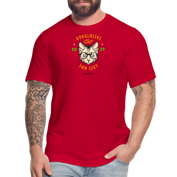 "Eyeglasses Cat" - FAR OUT Unisex Jersey T-Shirt - red