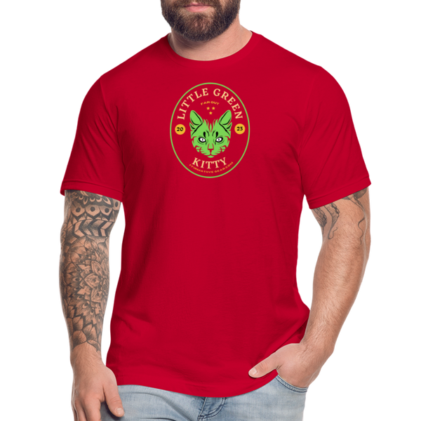 "Little Green Kitty's Twin" - FAR OUT Unisex Jersey T-Shirt - red