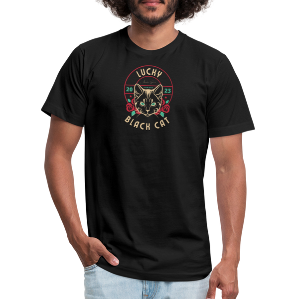 "Lucky Black Cat Clear" - FAR OUT Unisex Jersey T-Shirt - black