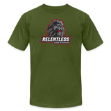 "Relentless Cannot Be Defeated Red Lion" - Unisex Jersey T-Shirt - olive