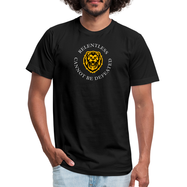 "Relentless Cannot Be Defeated Around the Lion" - Unisex Jersey T-Shirt - black