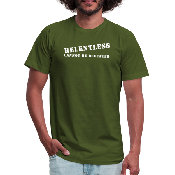 "Stencil Font Angled 2" - Relentless, Unisex Jersey T-Shirt - olive