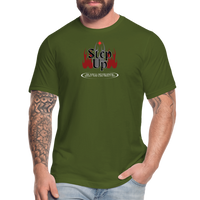 "Step Up Flames" - Be Stronger, Unisex Jersey T-Shirt - olive