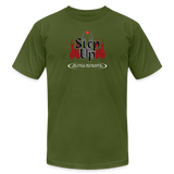 "Step Up Flames" - Be Stronger, Unisex Jersey T-Shirt - olive