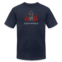 "Step Up Flames" - Be Stronger, Unisex Jersey T-Shirt - navy