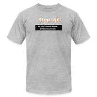 "Step Up Orange Outline" - Be Stronger, Unisex Jersey T-Shirt - heather gray