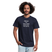 "Step Up Words" - Be Stronger, Unisex Jersey T-Shirt - navy