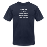 "Step Up Words" - Be Stronger, Unisex Jersey T-Shirt - navy