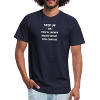 "Step Up Words" - Be Stronger, Unisex Jersey T-Shirt - navy