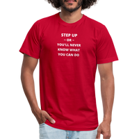 "Step Up Words" - Be Stronger, Unisex Jersey T-Shirt - red