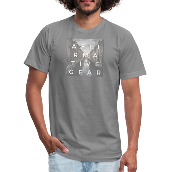 "Venice Canal" - Affirmative Gear, Unisex Jersey T-Shirt - slate