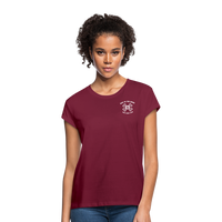 "Bad to the Bone" - Just Scoop It, Women's Relaxed Fit T-Shirt - burgundy