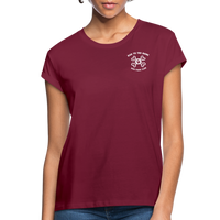 "Bad to the Bone" - Just Scoop It, Women's Relaxed Fit T-Shirt - burgundy