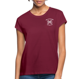 "Bad to the Bone" - Just Scoop It, Women's Relaxed Fit T-Shirt - burgundy