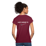 "Bad to the Bone" - Just Scoop It, Women's Relaxed Fit T-Shirt - burgundy