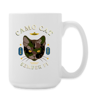 "Camo Cat Clear" - Dual Sided Logo, Coffee/Tea Mug 15 oz - white