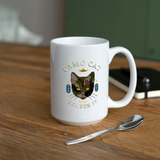 "Camo Cat Clear" - Dual Sided Logo, Coffee/Tea Mug 15 oz - white