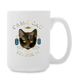 "Camo Cat Clear" - Dual Sided Logo, Coffee/Tea Mug 15 oz - white