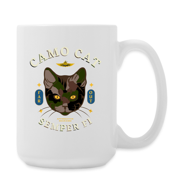 "Camo Cat Clear" - Dual Sided Logo, Coffee/Tea Mug 15 oz - white