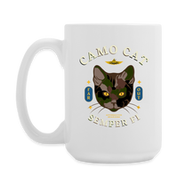 "Camo Cat Clear" - Dual Sided Logo, Coffee/Tea Mug 15 oz - white