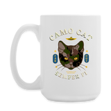 "Camo Cat Clear" - Dual Sided Logo, Coffee/Tea Mug 15 oz - white