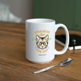 "Eyeglasses Cat" - Dual Sided Logo, - Coffee/Tea Mug 15 oz - white