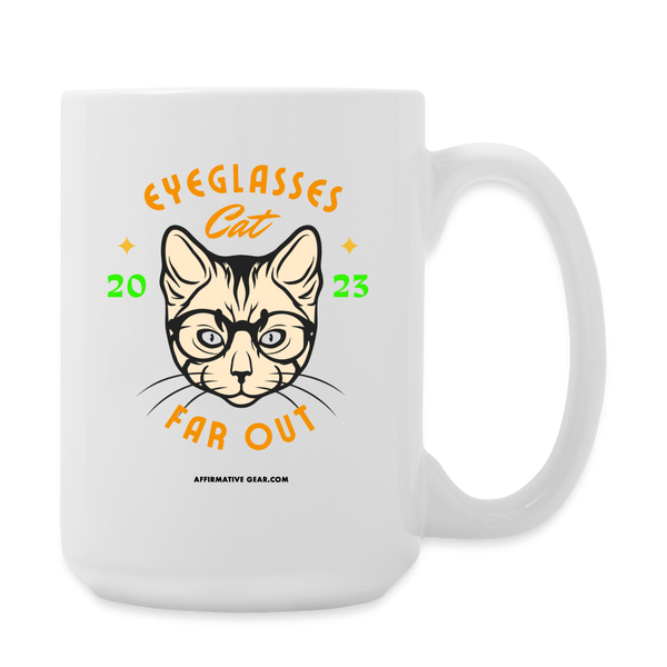 "Eyeglasses Cat" - Dual Sided Logo, - Coffee/Tea Mug 15 oz - white